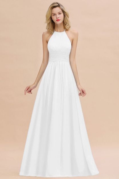 Stylish Sky Blue Halter Soft Chiffon Bridesmaid Dress Aline Evening Swing Dress