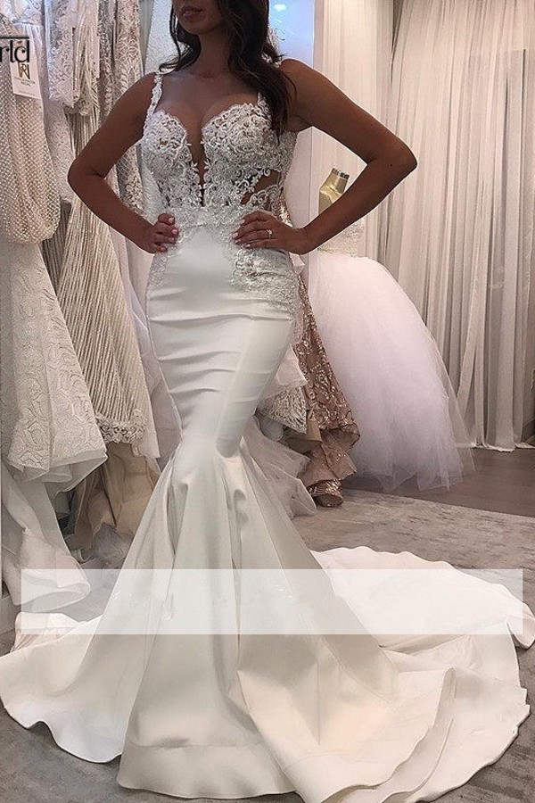 Elastic Satin Sleeveless White Mermaid Court Train Evening Dress