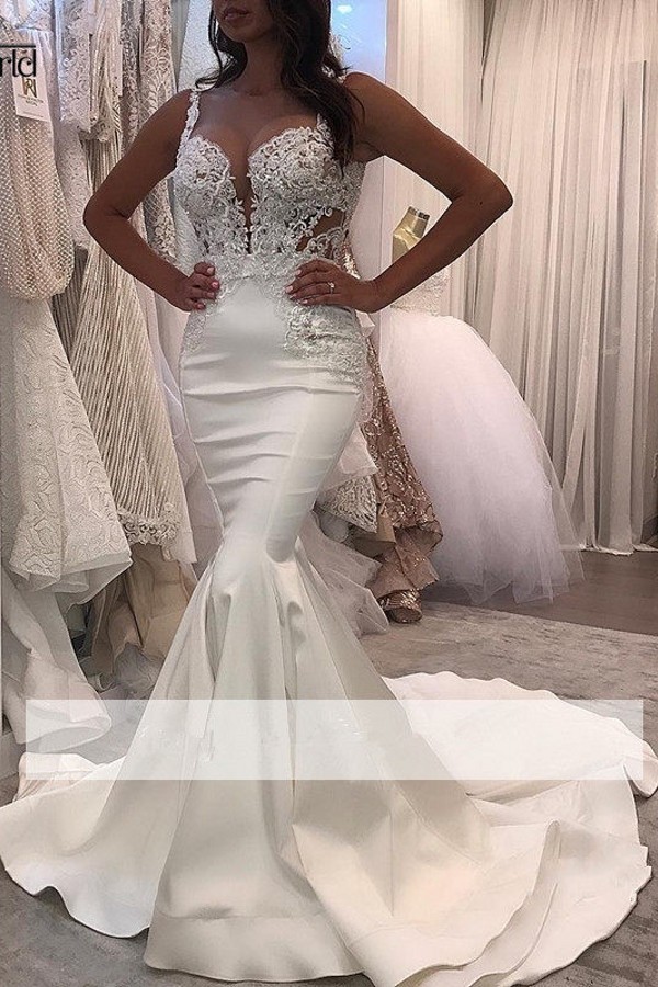 Elastic Satin Sleeveless White Mermaid Court Train Evening Dress