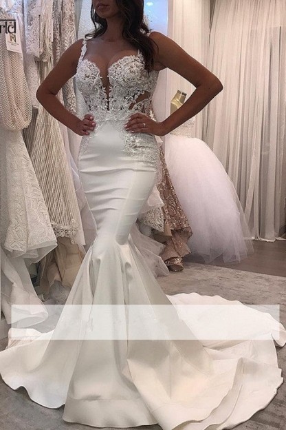 Elastic Satin Sleeveless White Mermaid Court Train Evening Dress