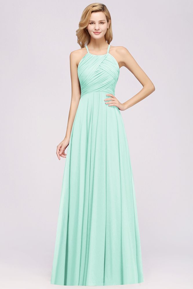 A-Line Chiffon Halter Ruffles Floor-Length Bridesmaid Dress