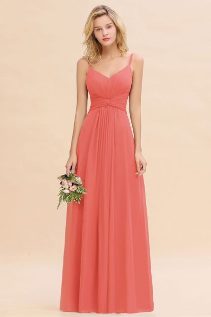 Elegant Ruffles Spaghetti Straps Simple Prom Dresses | A-Line Sleeveless Backless Evening Dresses