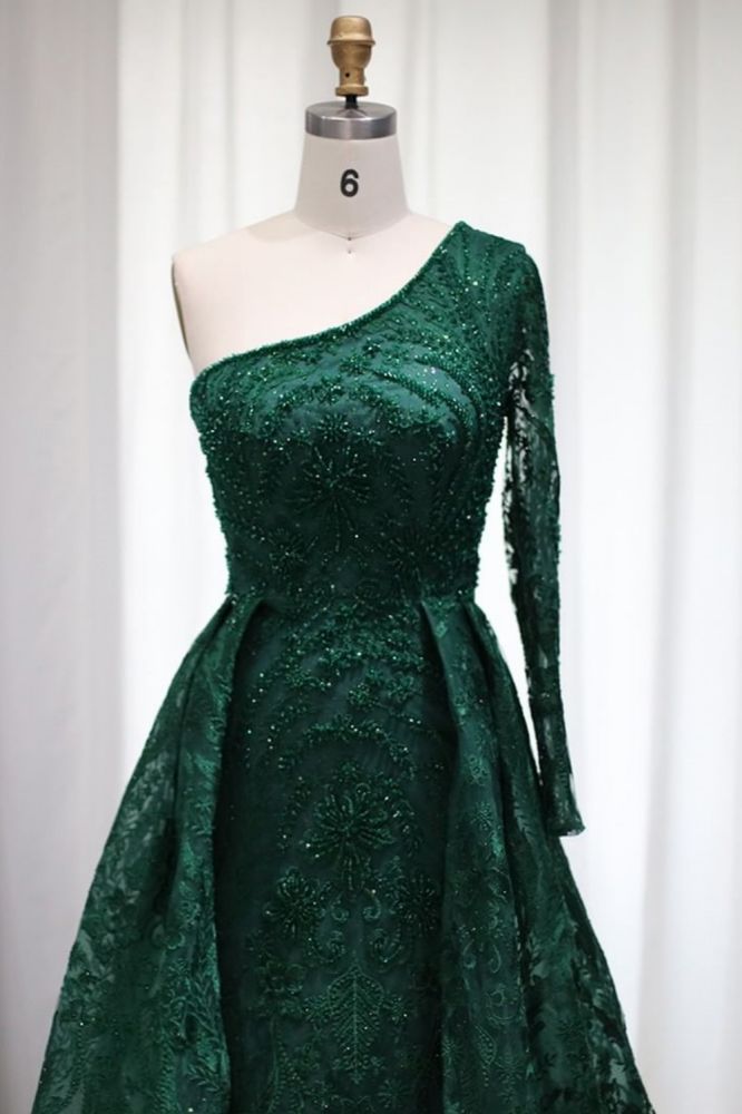 Luxury One Shoulder Beadings Mermaid Evening Gowns Dubai Party Gowns with Detachable Train
