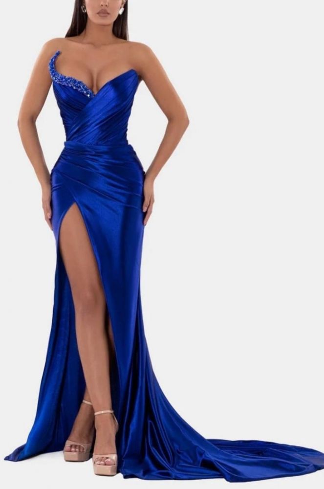 Sweetheart Royal Blue Mermaid High split Prom Dresses
