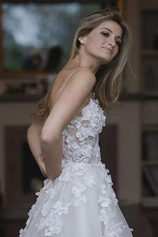 Sweetheart Lace Low back White Boho Bridal Gowns