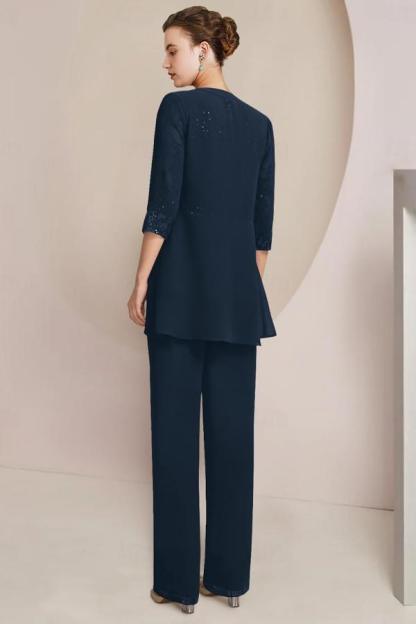 Elegant Cowl Neck Chiffon Sequins Mother Of the Bride Outfits