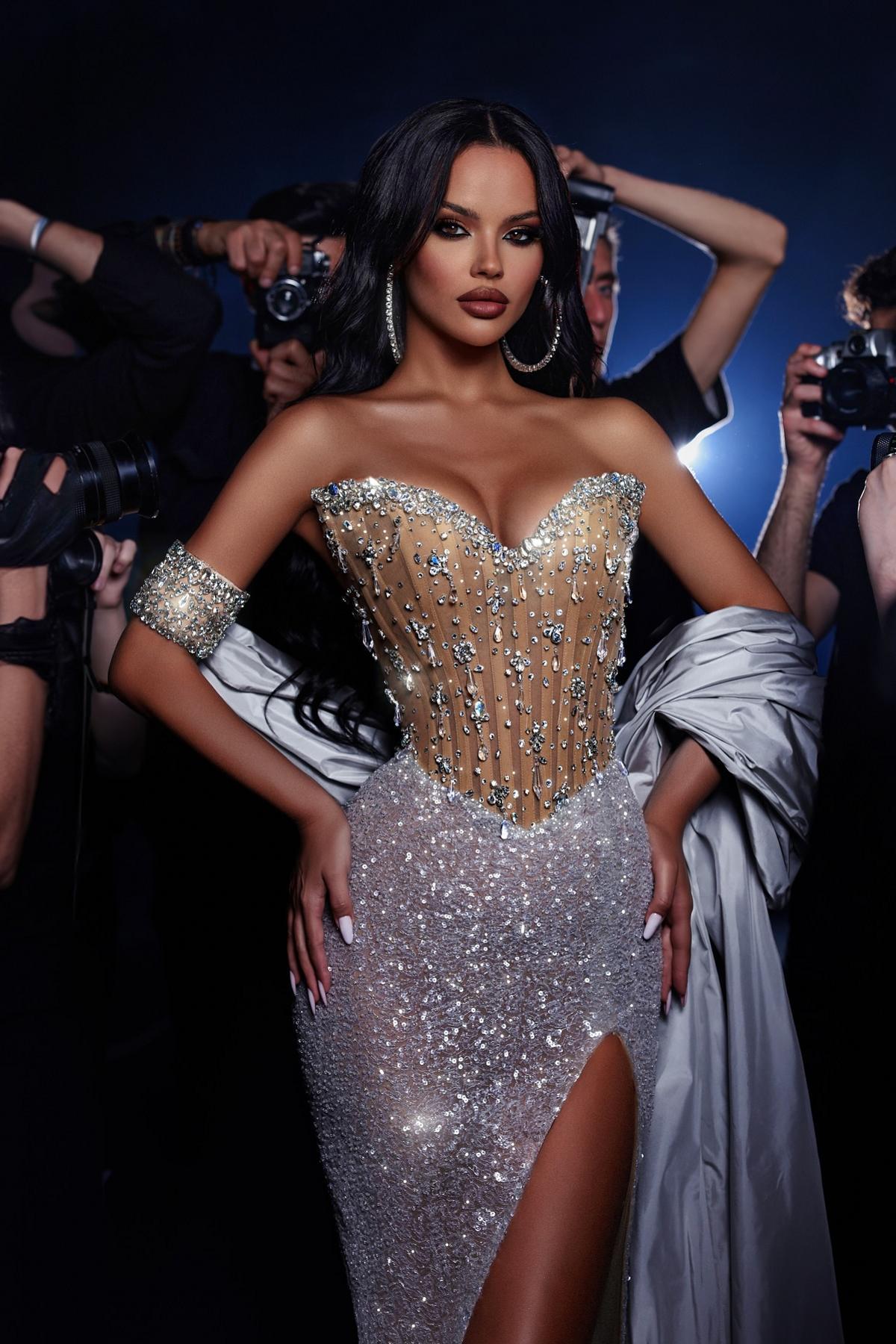 Sexy Strapless Sweetheart Crystal Mermaid Evening Dresses with Slit