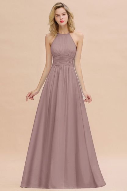 Stylish Sky Blue Halter Soft Chiffon Bridesmaid Dress Aline Evening Swing Dress