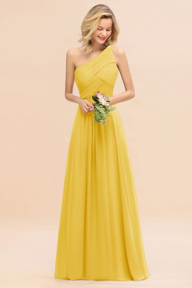 Elegant Ruffles One Shoulder Prom Dresses | A-Line Sleeveless Evening Dresses