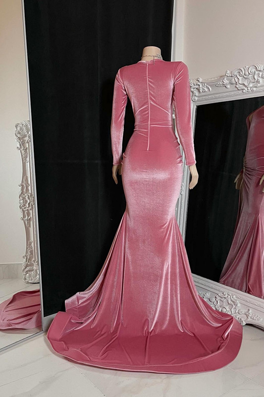V-neck Long sleeves Red High Split Prom Dresses
