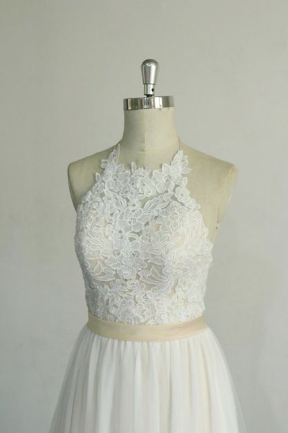 Ivory V-neck A-line Simple Boho Beach Wedding Dresses