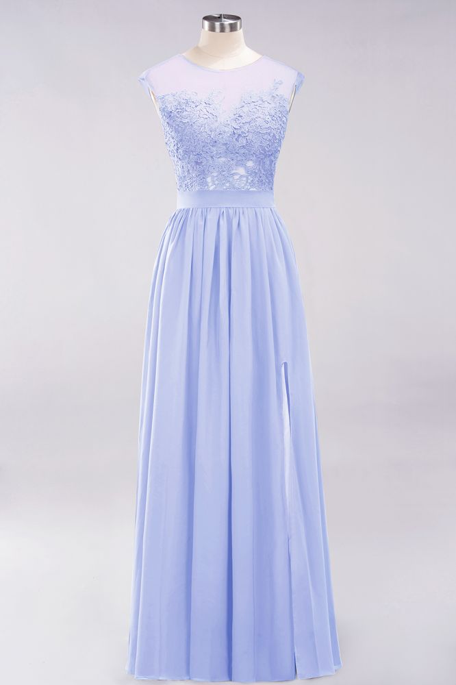 A-line Chiffon Lace Jewel Sleeveless Floor-Length Bridesmaid Dresses with Appliques