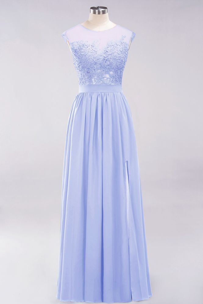 A-line Chiffon Lace Jewel Sleeveless Floor-Length Bridesmaid Dresses with Appliques