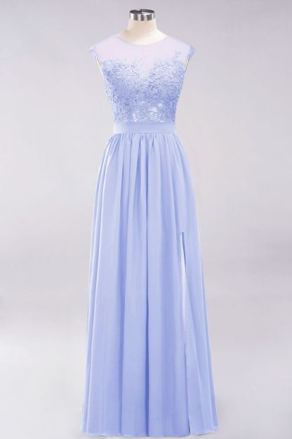 A-line Chiffon Lace Jewel Sleeveless Floor-Length Bridesmaid Dresses with Appliques