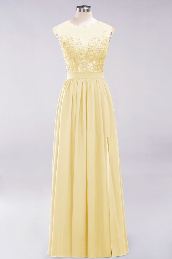 A-line Chiffon Lace Jewel Sleeveless Floor-Length Bridesmaid Dresses with Appliques
