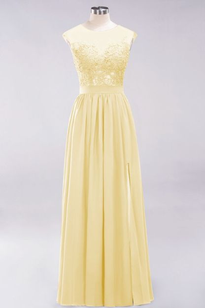 A-line Chiffon Lace Jewel Sleeveless Floor-Length Bridesmaid Dresses with Appliques