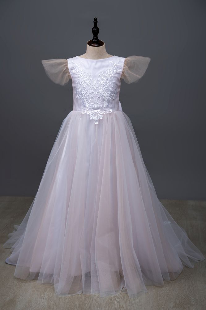 Cute bowtie ivory lace girls pegant dress Flower girl dress