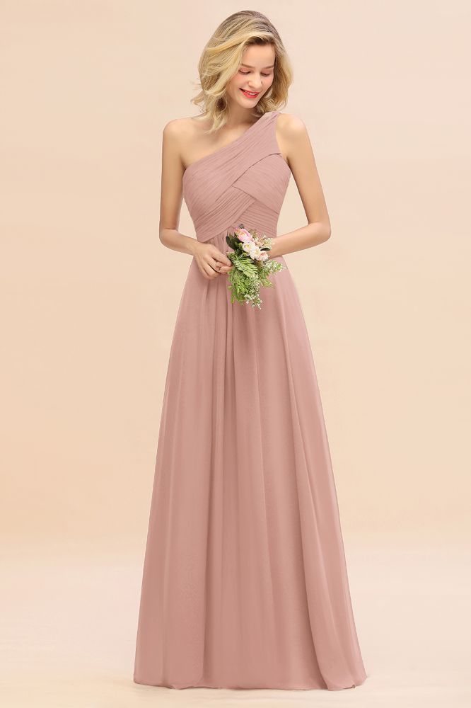 Elegant Ruffles One Shoulder Prom Dresses | A-Line Sleeveless Evening Dresses