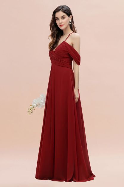 Elegant V-Neck Pleated Chiffon Bridesmaid Dress with Straps Cross Back Wedding Guest Dress