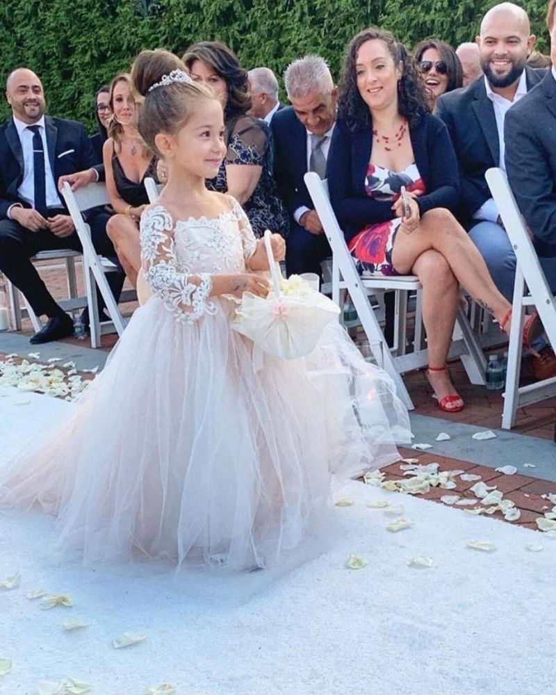 Lovely Princess Jewel Long Sleeves Long Flower Girl Dresses | Ivory Little Girls Peagant Dress with Bowknot-Babyonlinewholesale