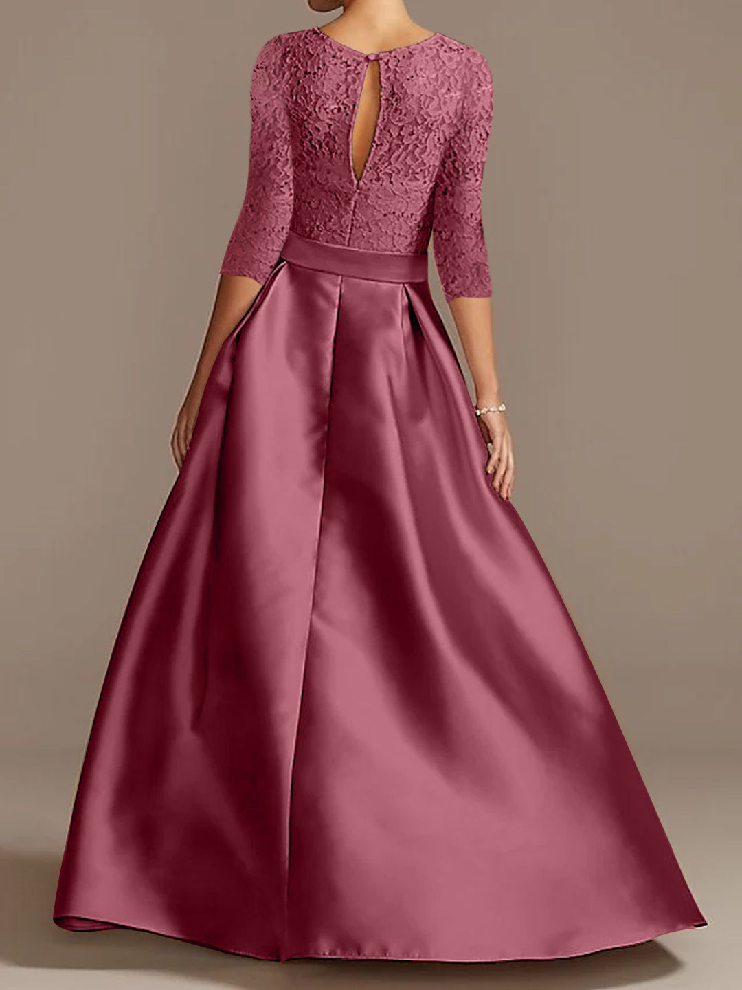 Scoop Neck A-Line Floor-Length Mother of the Bride Dress with Half Sleeves 
