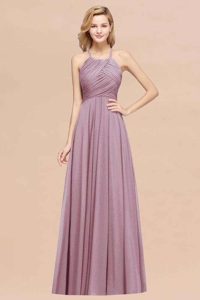 A-Line Chiffon Halter Ruffles Floor-Length Bridesmaid Dress