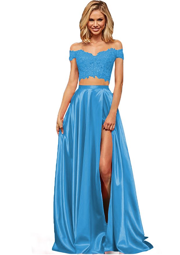 Sweetheart Burgundy Two pieces High Split Prom Dresses