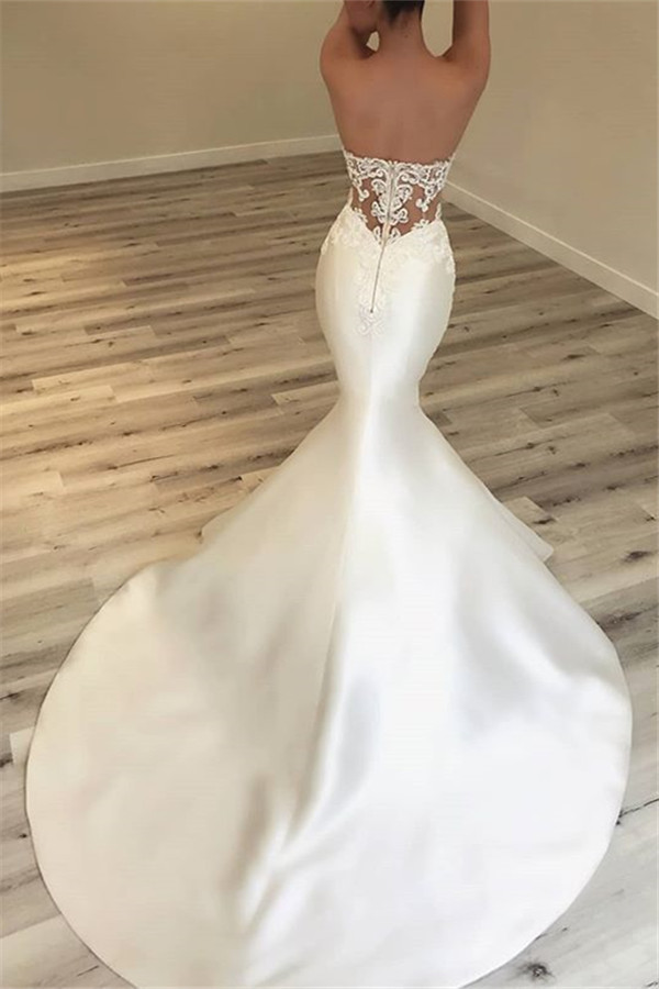 Strapless Appliques Wedding Dresses | Elegant Mermaid Open Back Dresses for Weddings BC0628