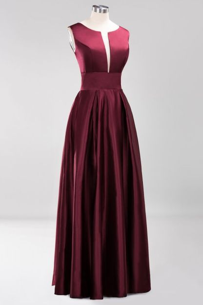 A-line Satin Deep-V-Neck Sleeveless Ruffles Floor-length Bridesmaid Dress