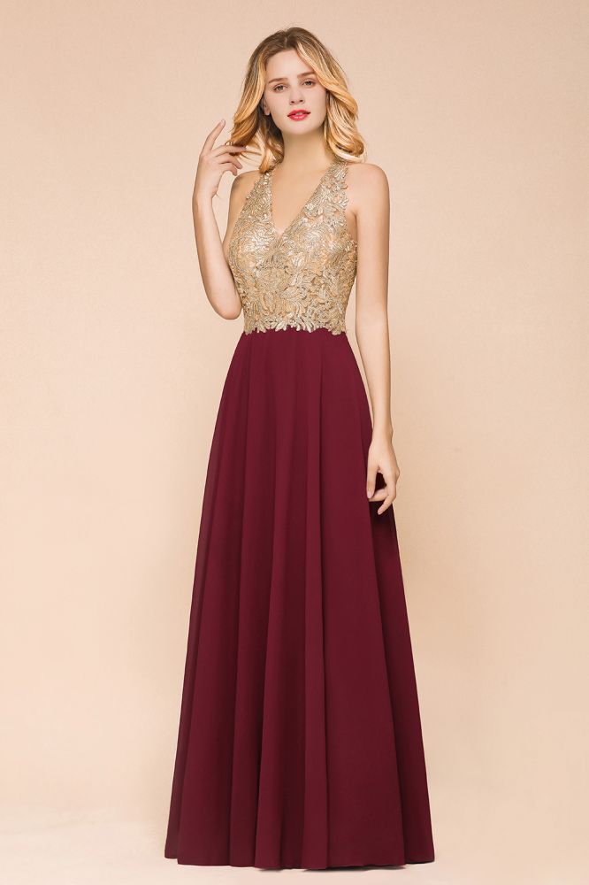 Gorgeous V-neck Sleeveless Burgundy Evening Dress | Formal Dress for Sale