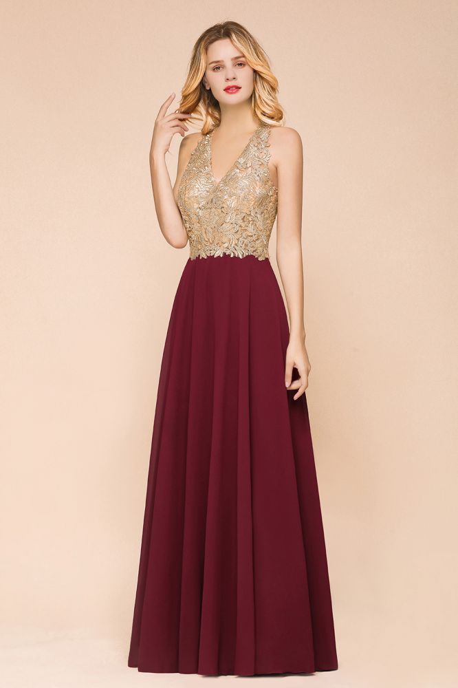 Gorgeous V-neck Sleeveless Burgundy Evening Dress | Formal Dress for Sale
