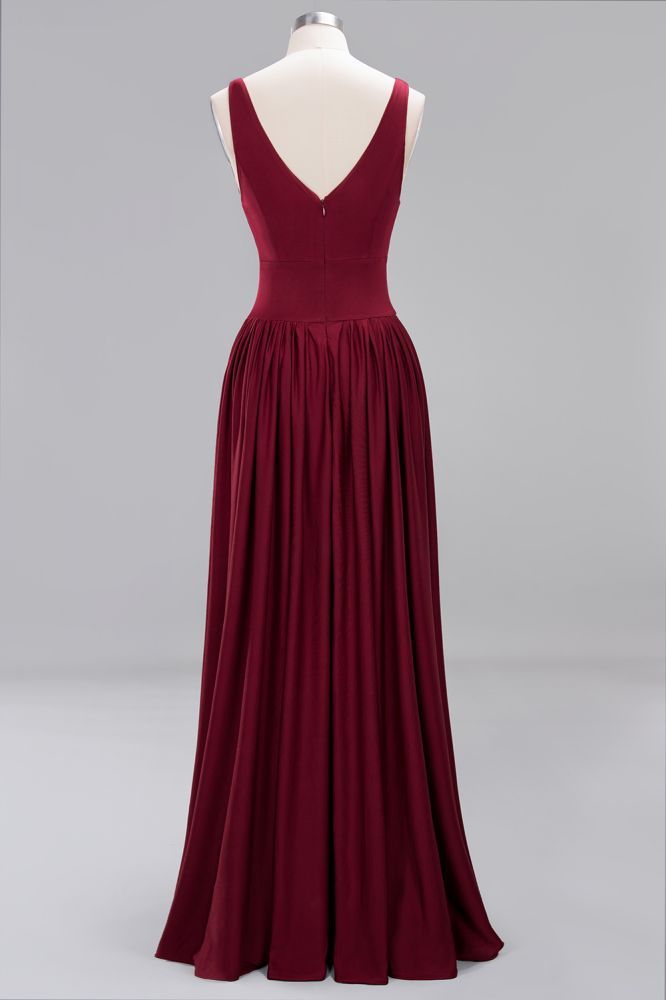 A-Line Jersey V-Neck Sleeveless Long Bridesmaid with Ruffles