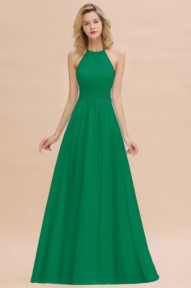 Stylish Sky Blue Halter Soft Chiffon Bridesmaid Dress Aline Evening Swing Dress