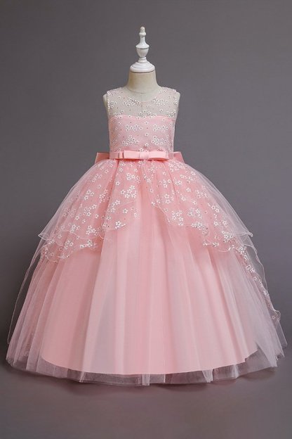 Illusion neck burgundy a-line ankle length flower girl dress