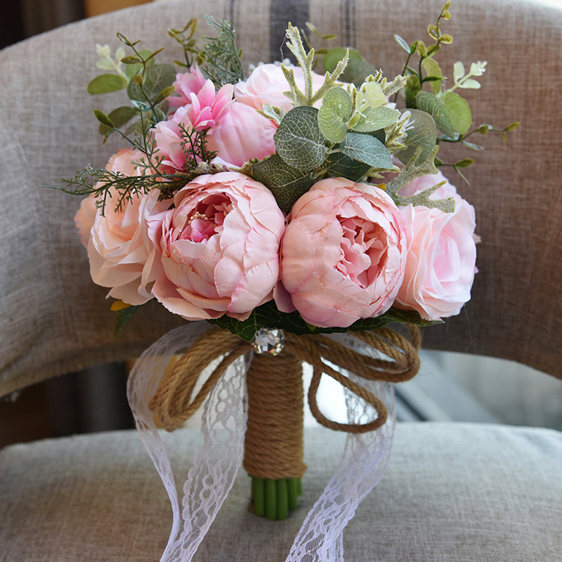 Real Touch Colorful Artifial Roses Wedding Bouquet