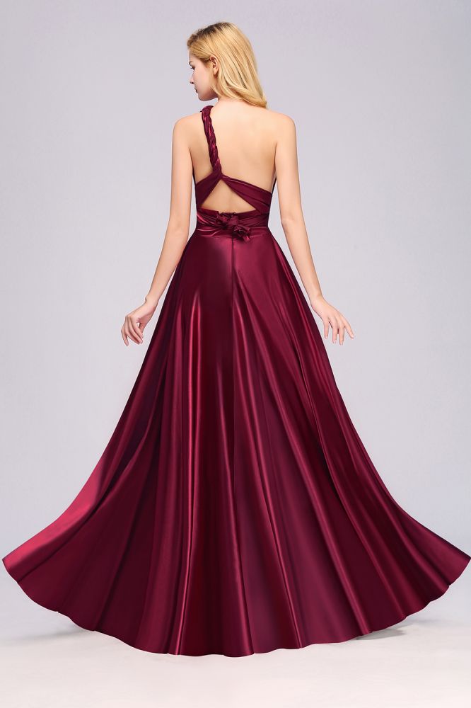 Simple A-Line V-Neck Sleeveless Floor Length Convertible Bridesmaid Dress with Ruffles