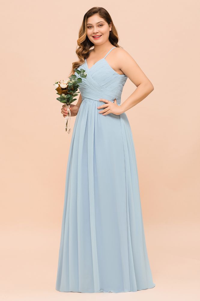 Plus Size Sky Blue Soft Chiffon Aline Bridesmaid Dress