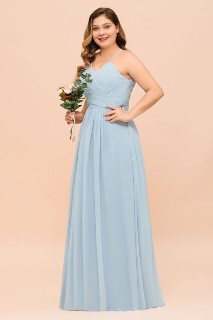 Plus Size Sky Blue Soft Chiffon Aline Bridesmaid Dress