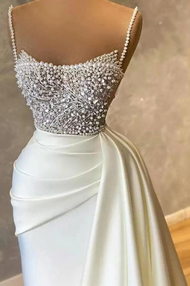 Amazing Sequins Pearls Mermaid Prom Dress Sleeveless Evening Maxi Dress with Cape