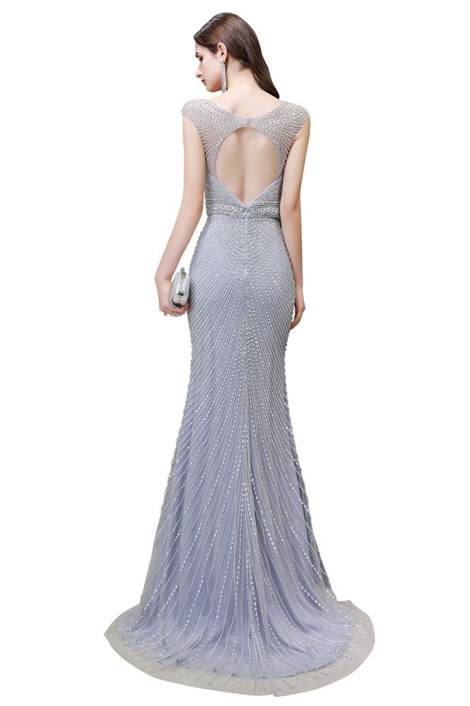 Sexy Mermaid V-neck Silver Mermaid Prom Dress