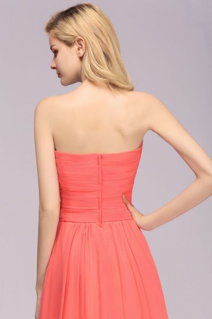 Simple Sweetheart Strapless Flower Watermelon Bridesmaid Dress
