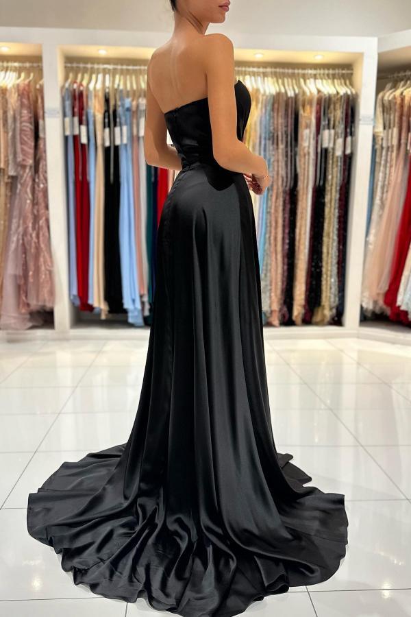 Black sweetheart high split simple evening dress