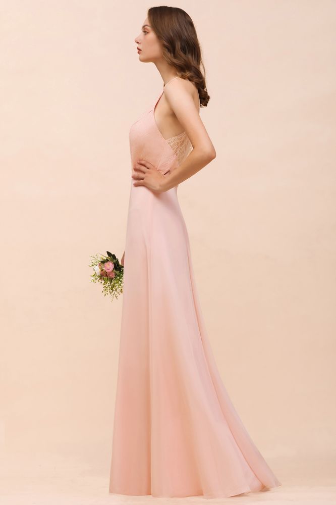 Halter Lace Chiffon Aline Bridesmaid Dress Long Spcial Occasion Dress