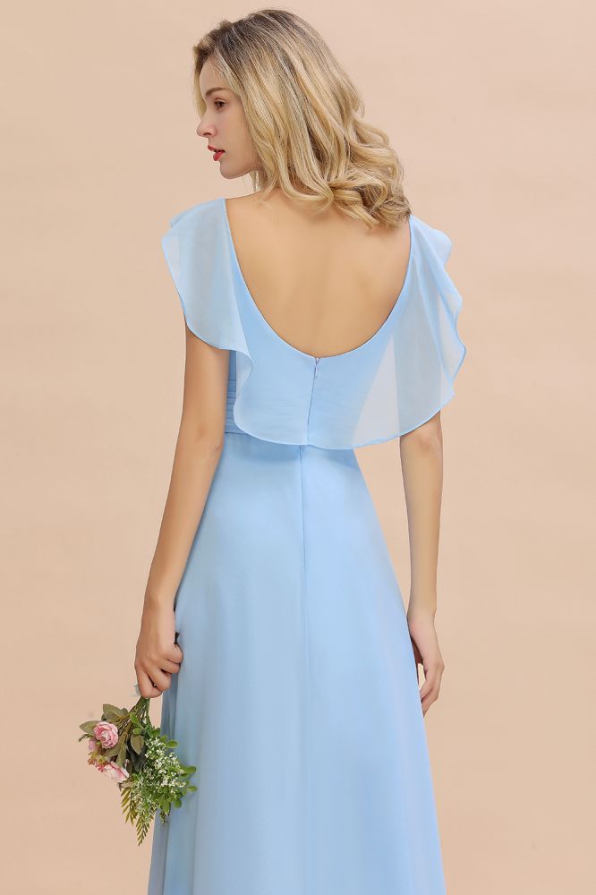 Candance | Simple Hi-Lo V-Neck Ruffles Long Bridesmaid Dress Online