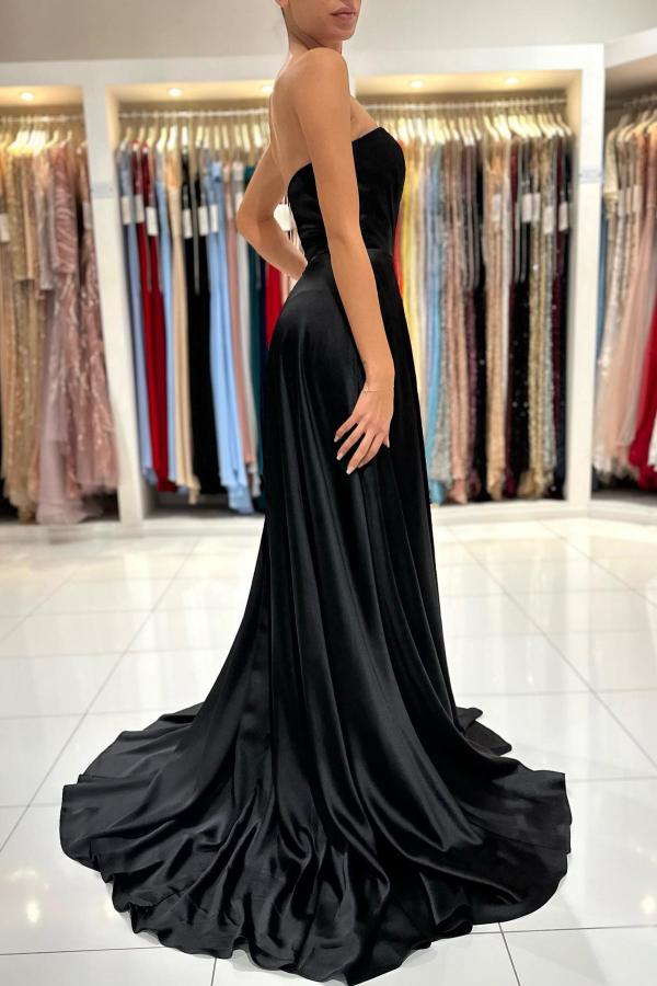 Black sweetheart high split simple evening dress