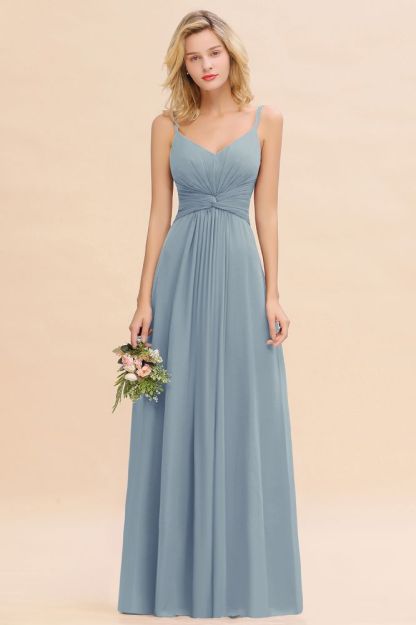 Elegant Ruffles Spaghetti Straps Simple Prom Dresses | A-Line Sleeveless Backless Evening Dresses