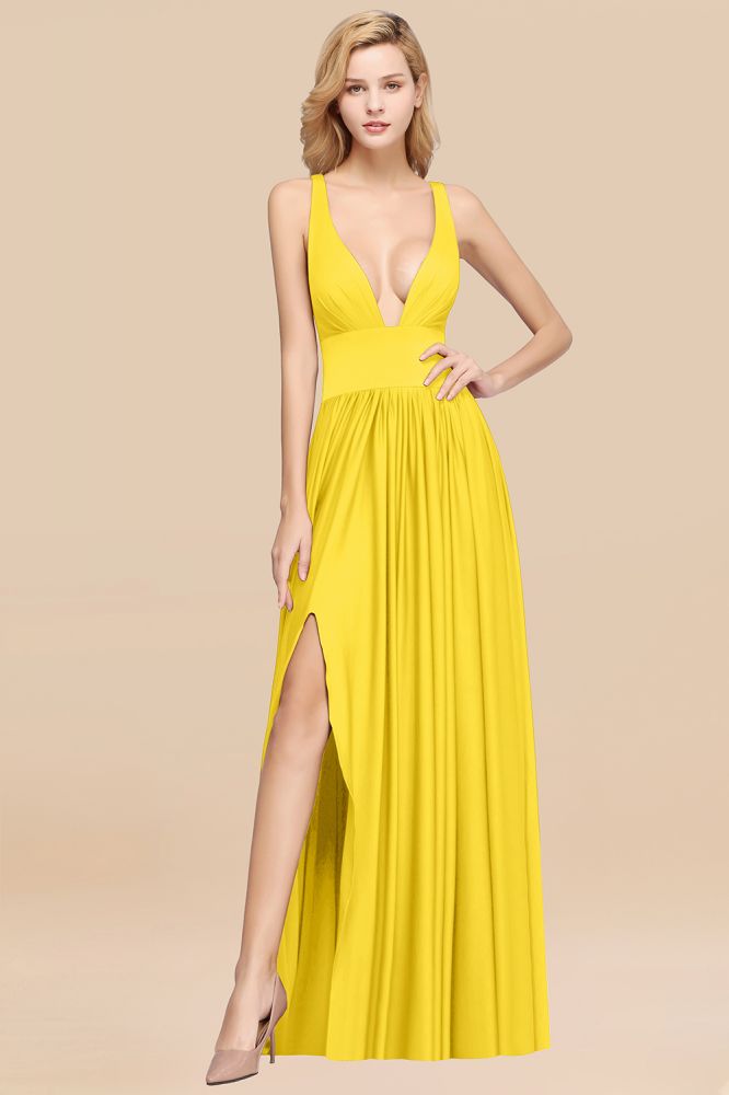 A-Line Jersey V-Neck Sleeveless Long Bridesmaid with Ruffles