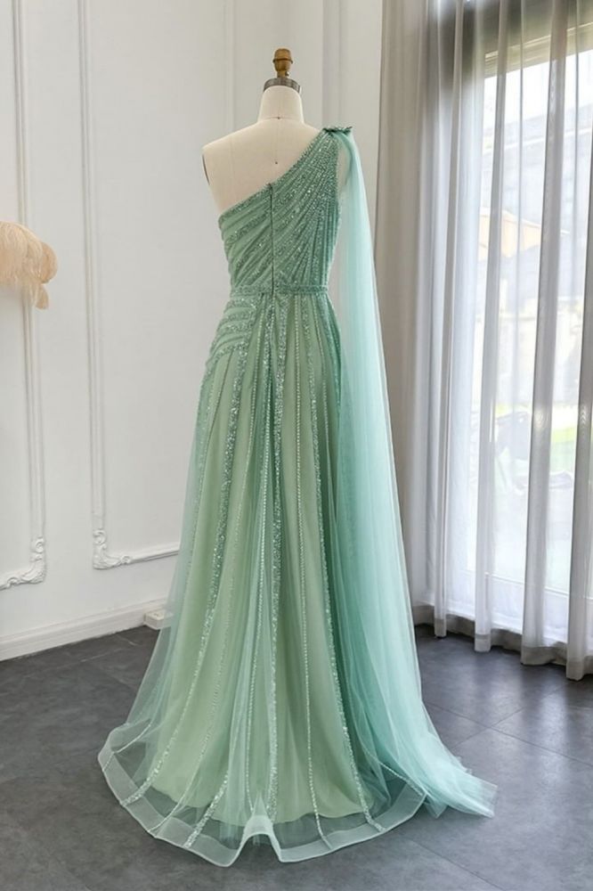 Luxury One Shoulder Shinny Beadings Long Evening Dresses with Sequins Dubai Formal Dress for Wedding Party-Babyonlinewholesale