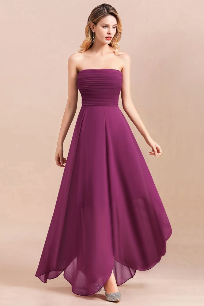 Strapless Purple Chiffon Evening Party Dress Spacial Occasion Dress