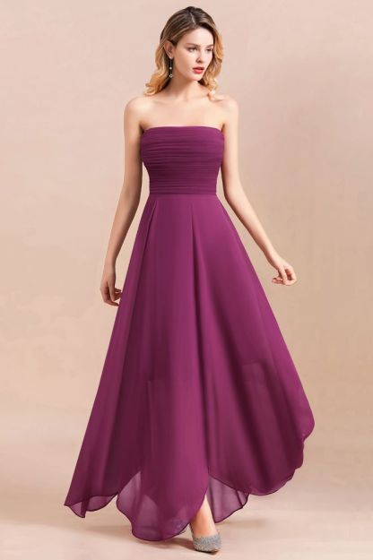 Strapless Purple Chiffon Evening Party Dress Spacial Occasion Dress